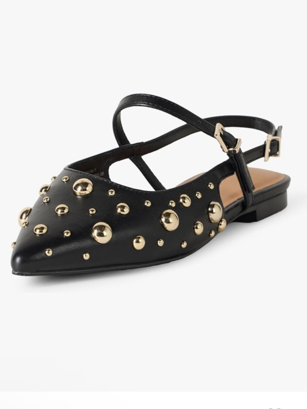 The Drop Black Studded Pointed Flat Slingback Shoes size 9